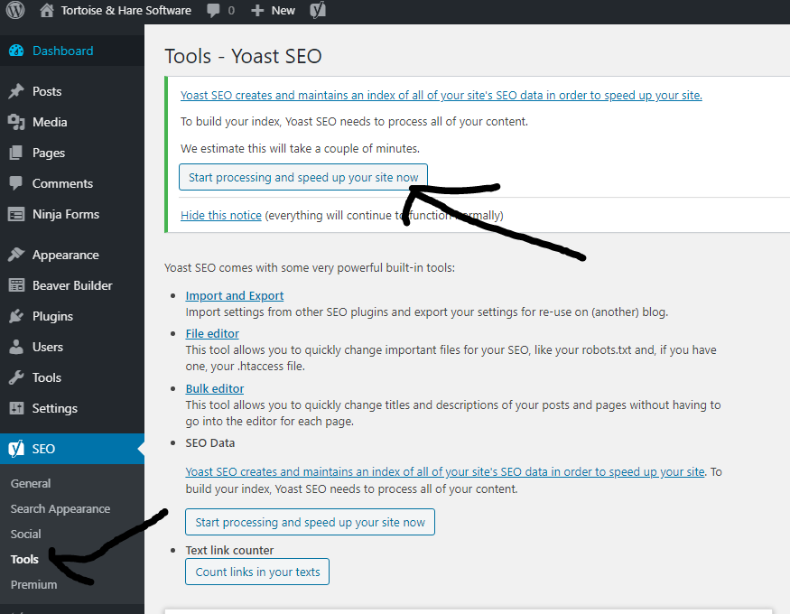 increase site speed button yoast indexables
