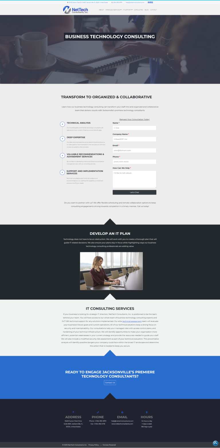 standard landing page template on a wordpress website