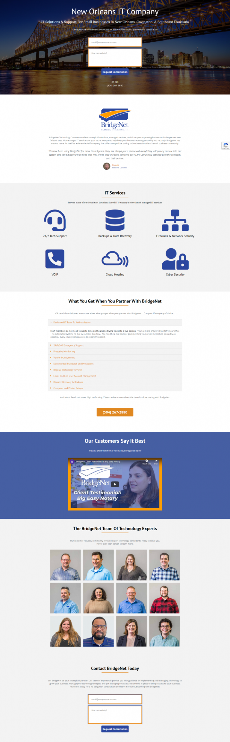 new orleans it company landing page screenshot