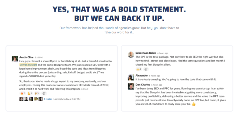 user generated content testimonial on landing page