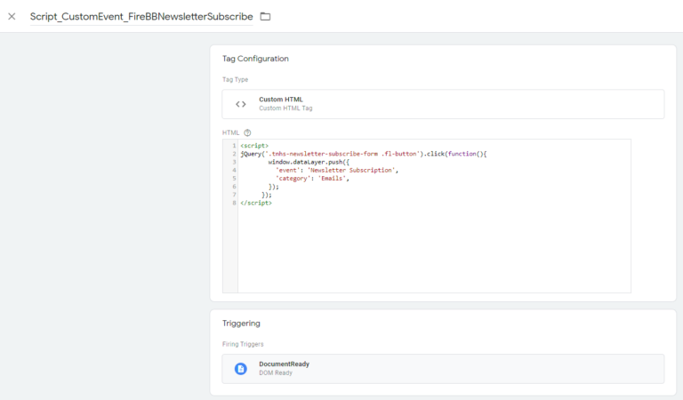 custom event for a newsletter subscription