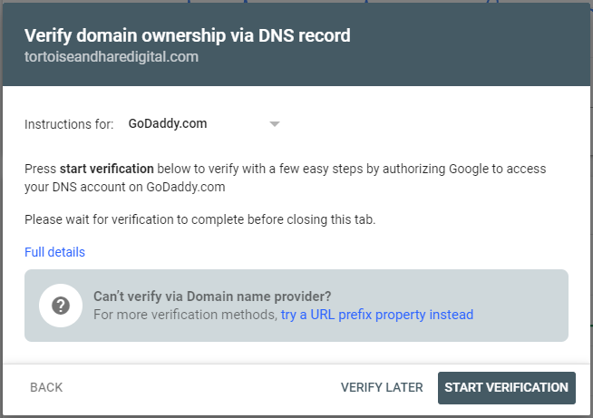 verify domain via registrar in google search console