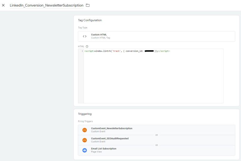 LinkedIn conversion event in gtm
