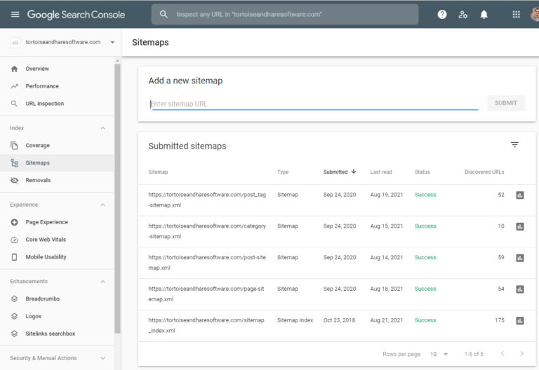 adding sitemaps to google search console