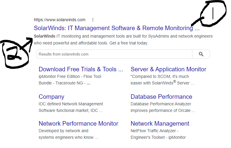 search engine result showing where the title and description reside