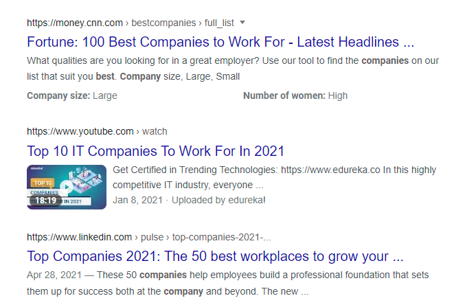 video rich snippet in search results