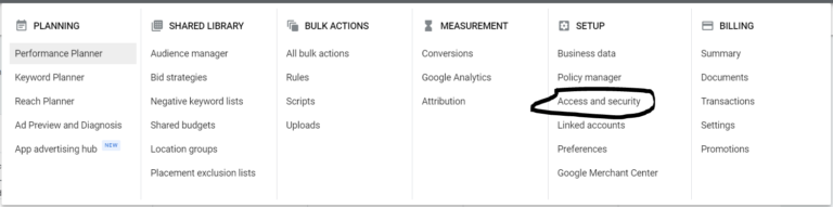 access and security in google ads