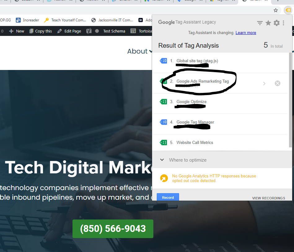 testing google ads remarketing tag with the google tag assistant