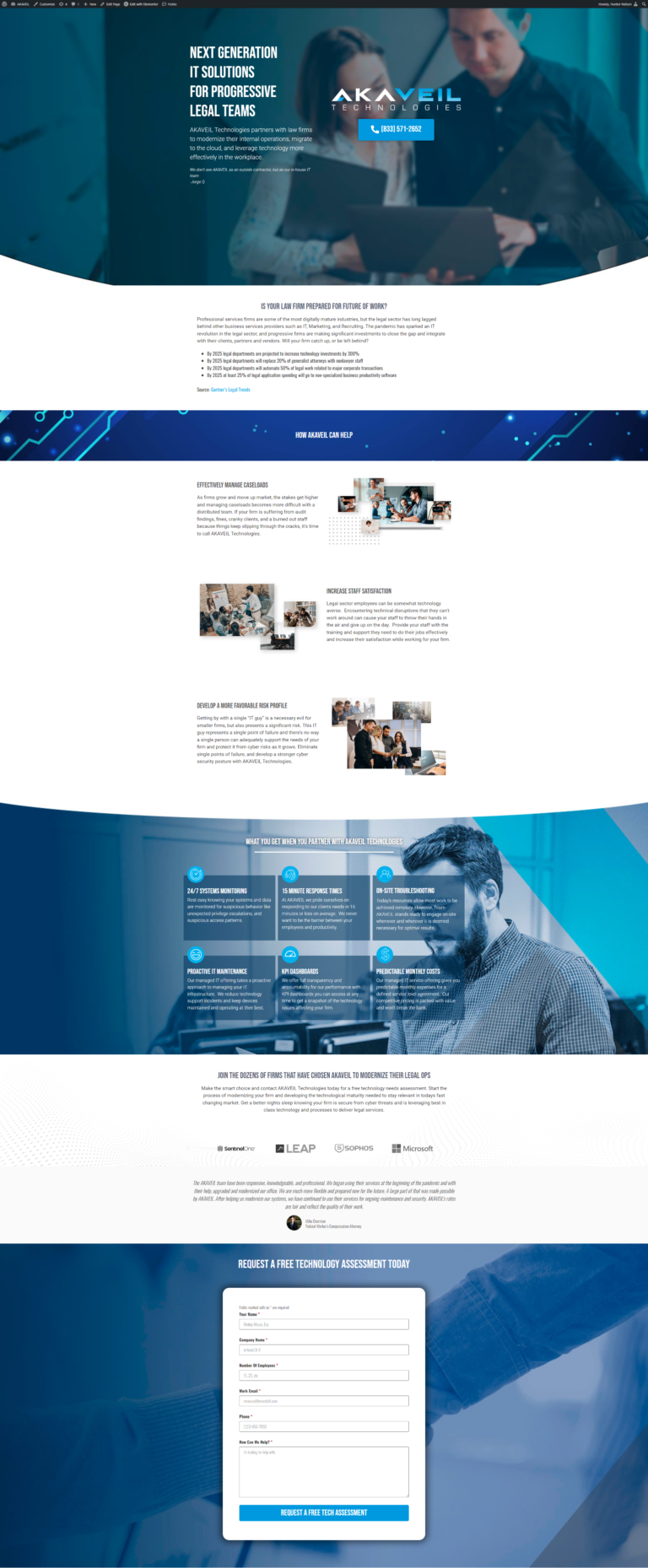 pay per click landing page for an msp focusing on legal it support solutions