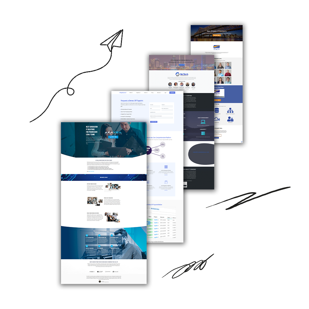 group of overlayed landing pages