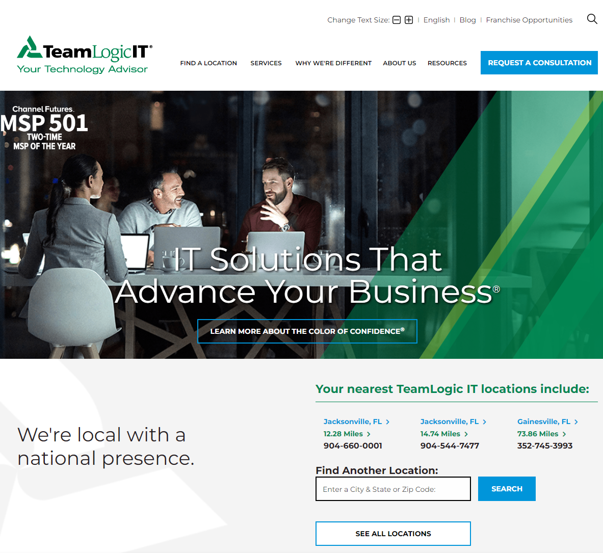 msp website with request a consultation primary cta