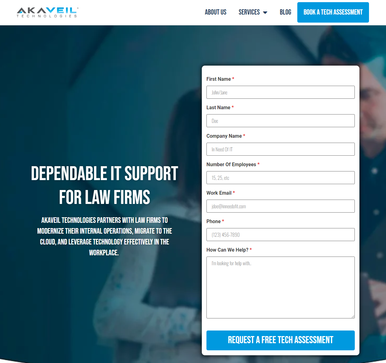 msp website with a primary call to action in the corner
