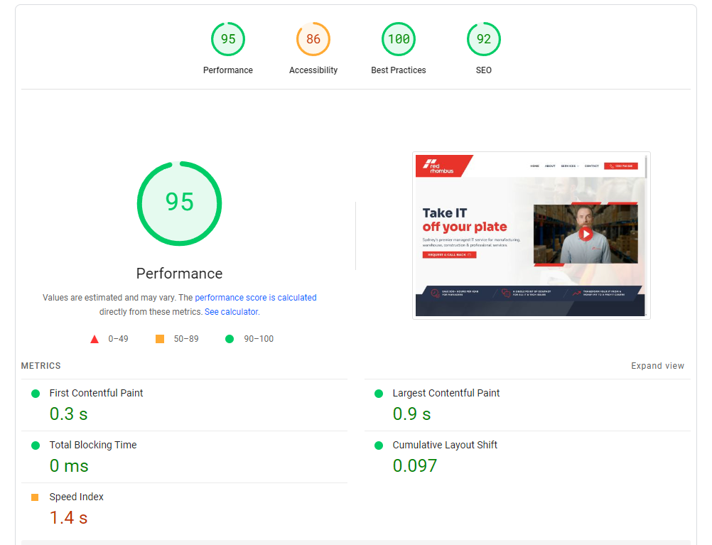website performance boost on desktop for manufacturing erp provider