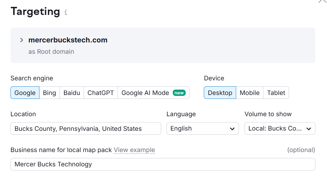 position tracking settings for an MSP in SEMRush