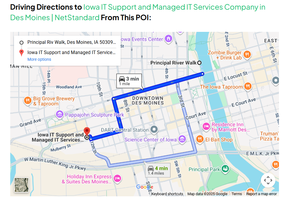 driving directions from a local POI to an MSP created for the purposes of local seo