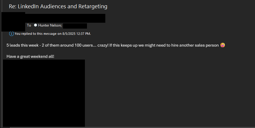 email from client who was thrilled about increasing lead quality for their msp