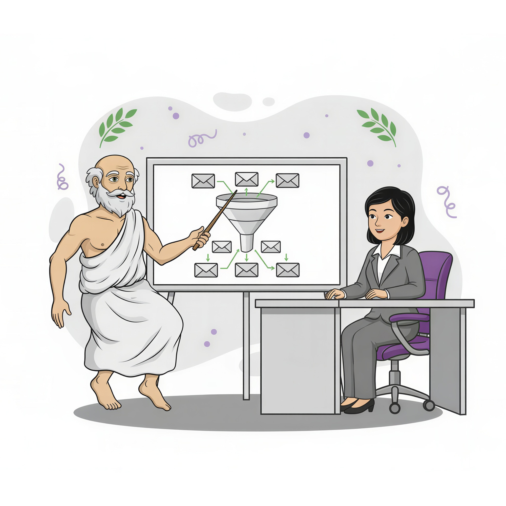 brand character delivering a presentation on inbound marketing to a prospective client