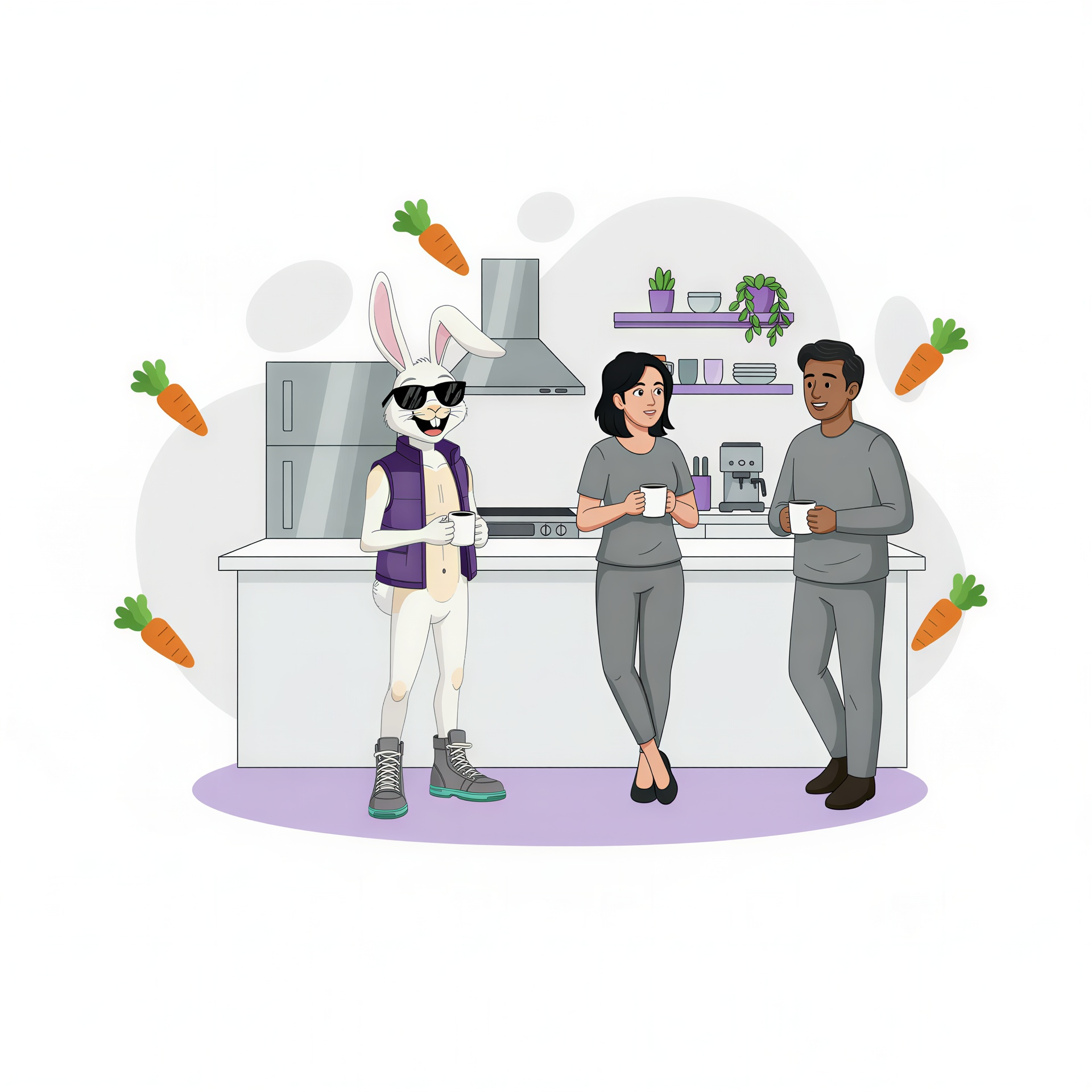 employees at a tech startup discussing linkedin ads with a brand character