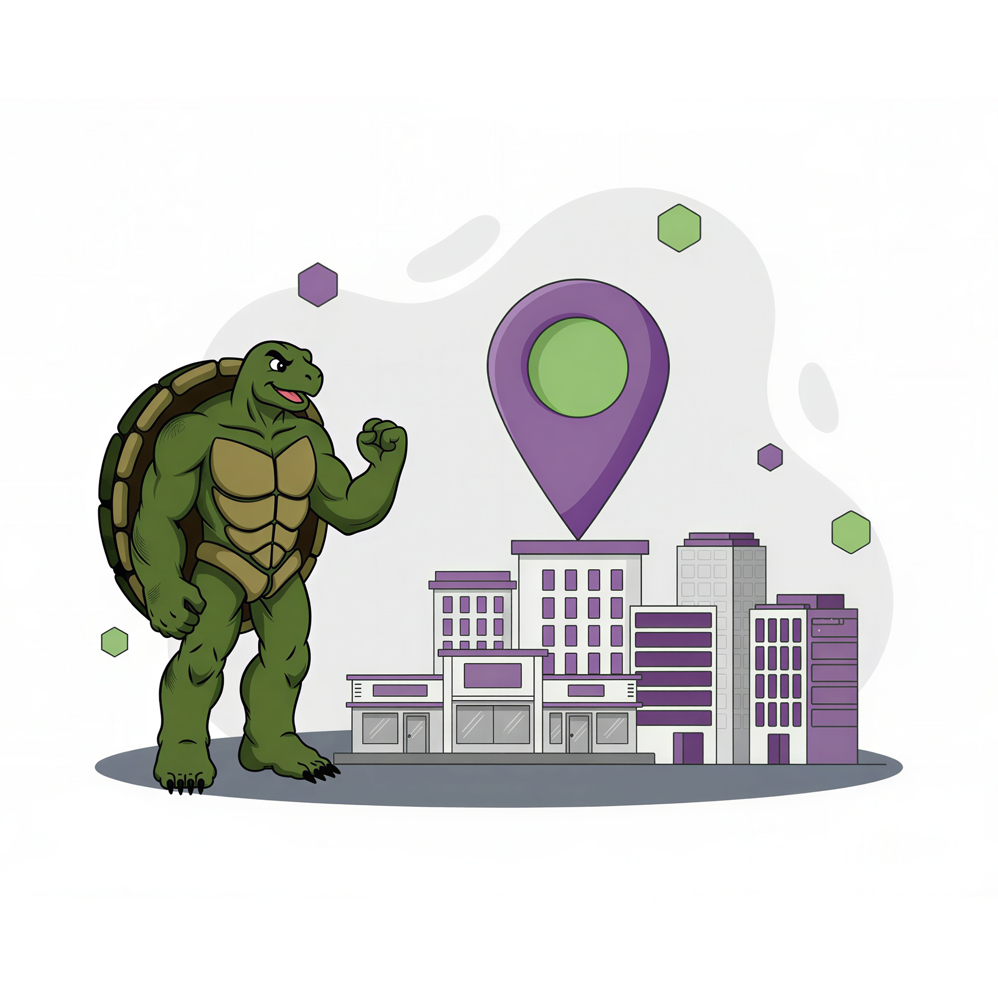 the concept of local seo illustrated by a large map pin icon hovering over a cityscape