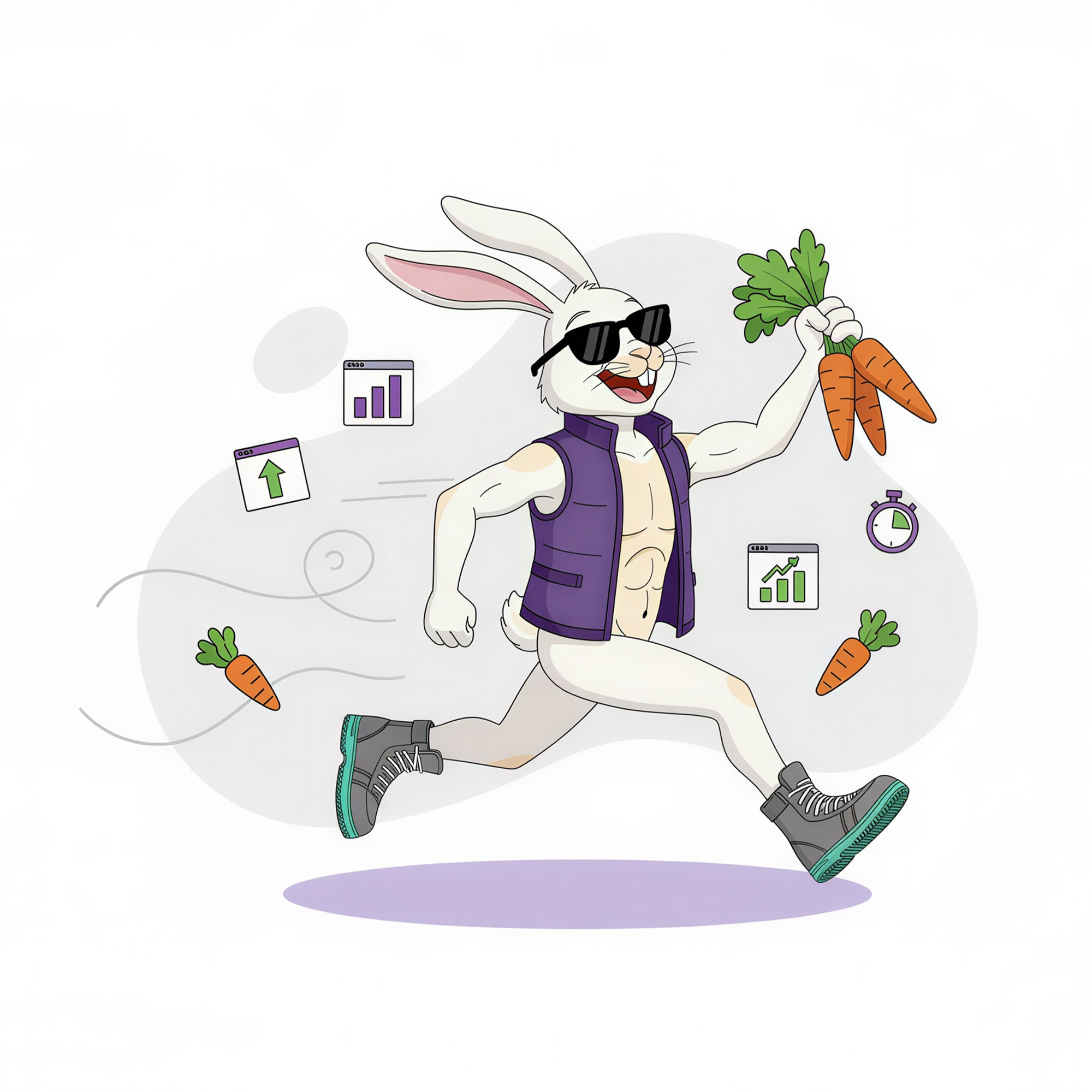 brand character running quickly, illustrating concept of page load speed optimization