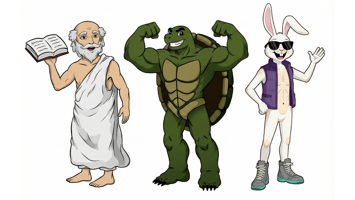 tortoise and hare software brand characters modernized