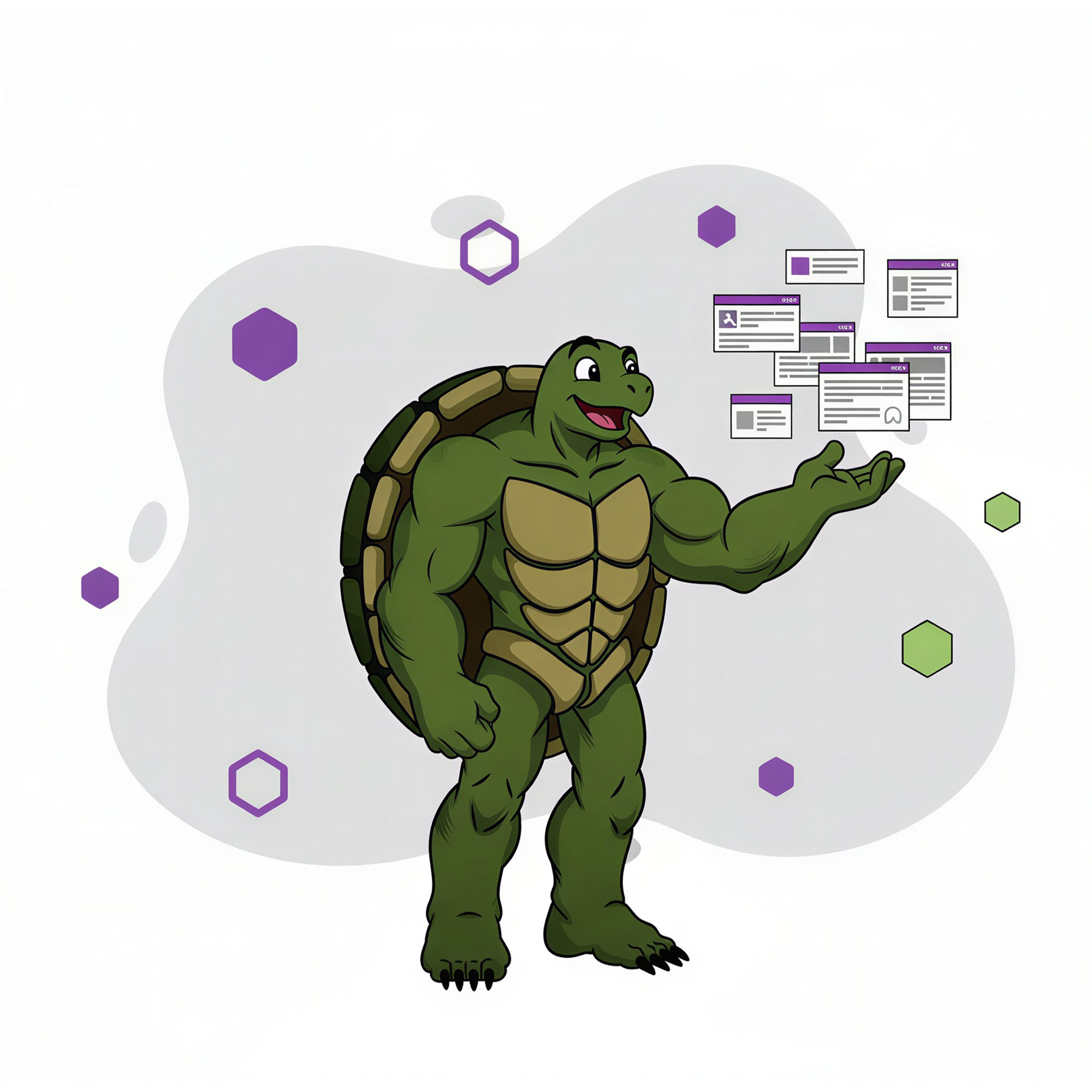 ai seo concept illustrated by brand character hovering search engine results pages in their hand