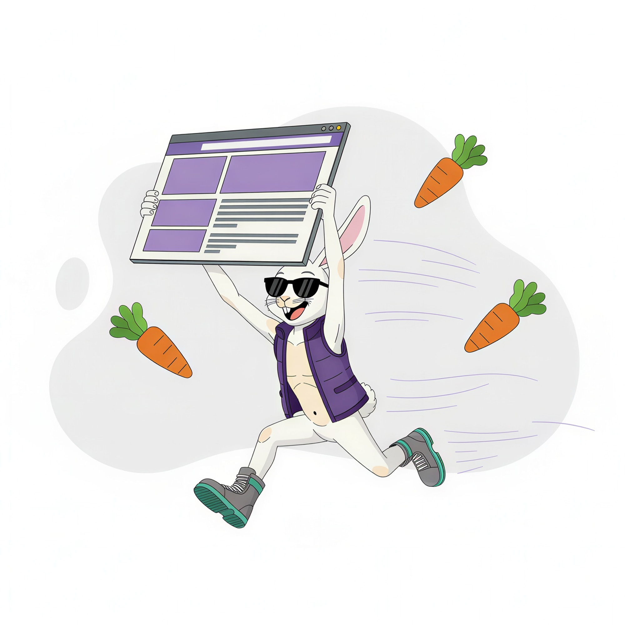 brand character running with a website, illustrating a website migration